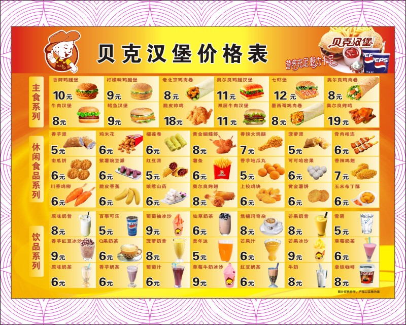 貝爾漢堡A3菜牌